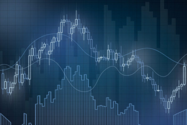 Blue stock graphs and charts on a virtual screen