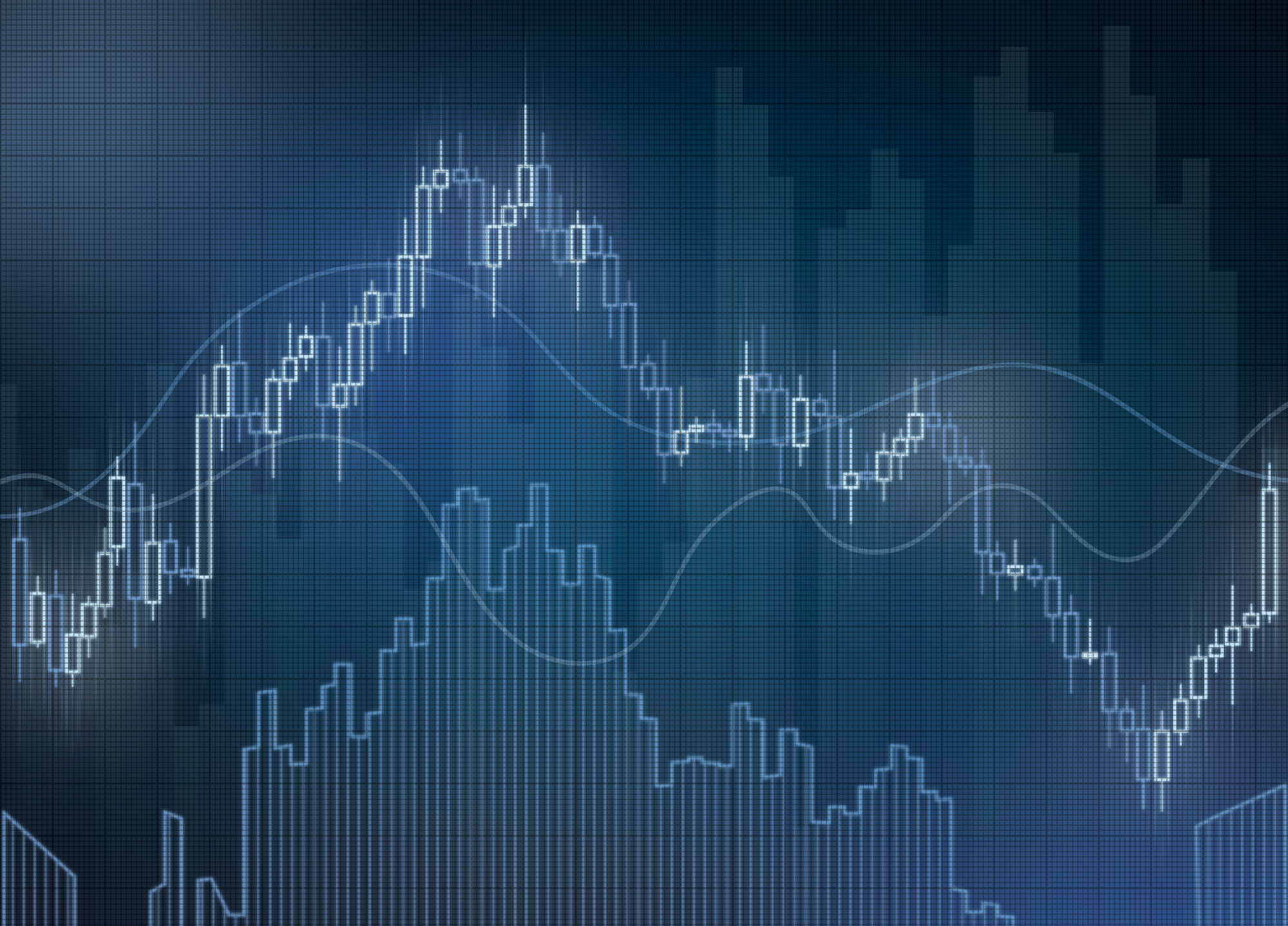 Blue stock graphs and charts on a virtual screen