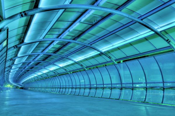 A lit-up view of an innovating tunnel of next generation