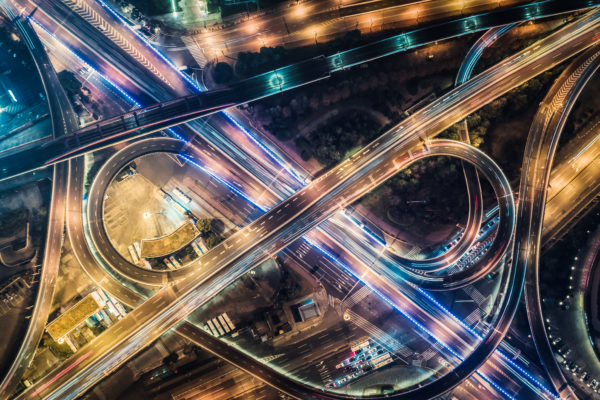 An aerial view of the next generation highway at night