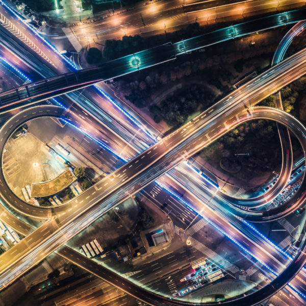 An aerial view of the next generation highway at night