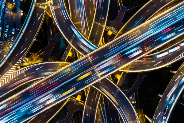 An areal view of the highway of next-generation at night in Shanghai